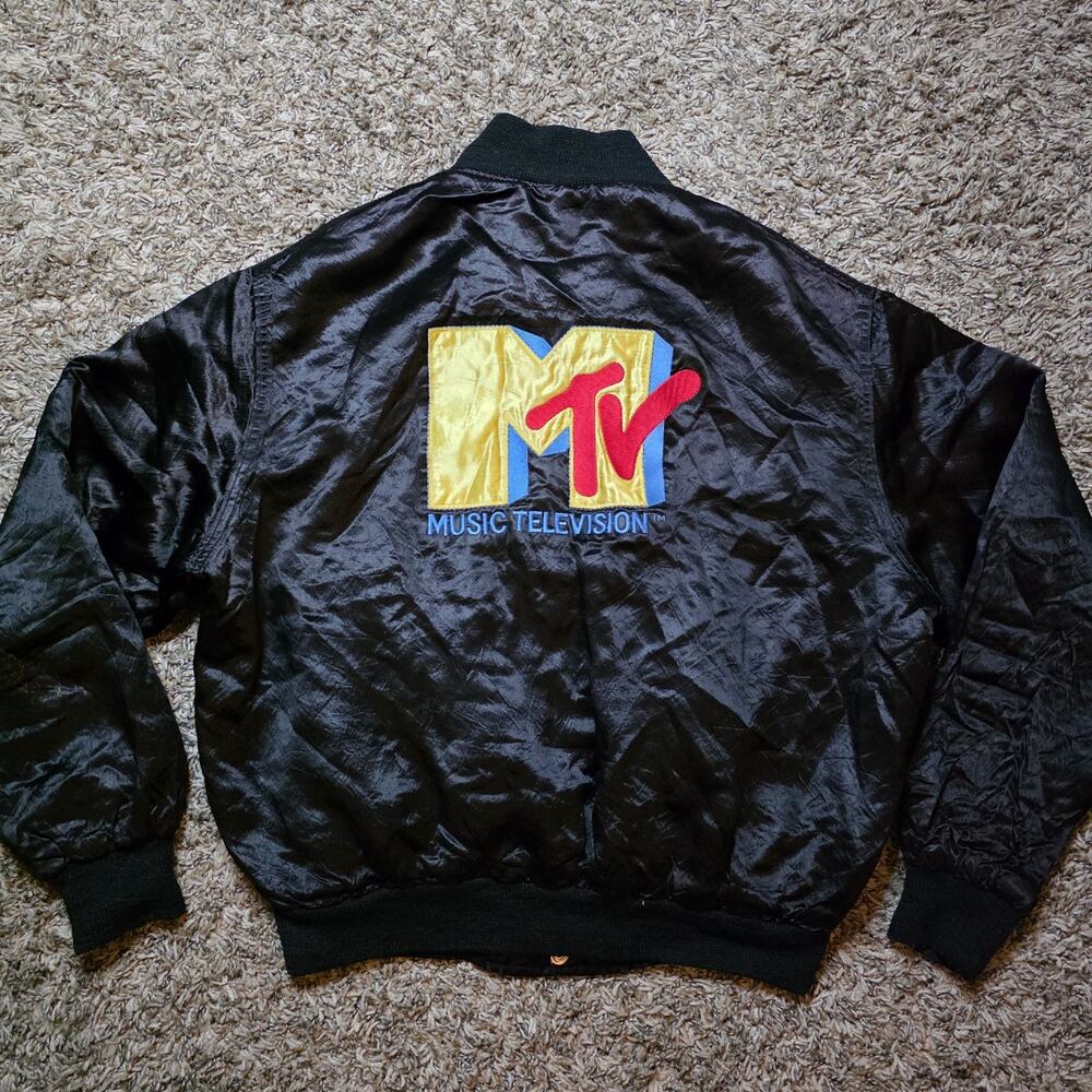 MTV 1980s Vintage Music Video Television Satin Bomber Jacket Large Empire Union